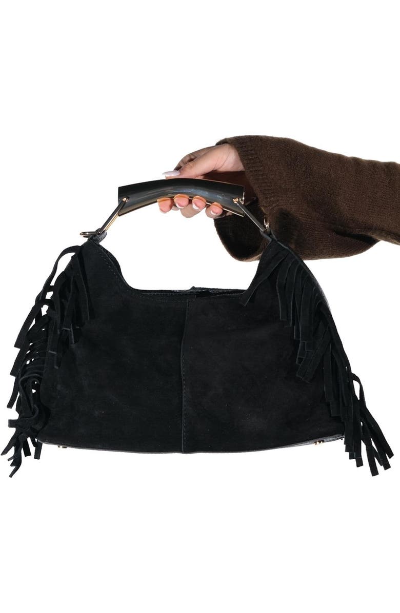 Forever & Always Shoes Astren Leather Shoulder Bag, Main, color, Black Suede Leather