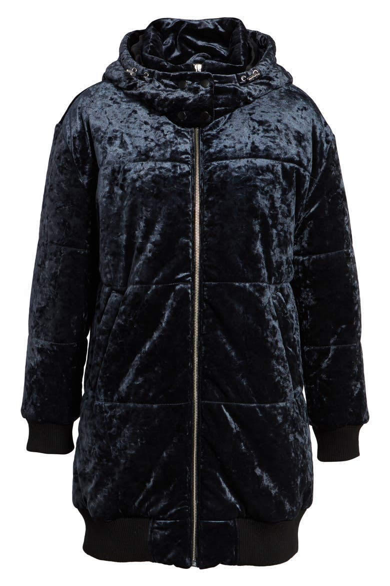 Velvet Hooded Puffer Jacket, Alternate, color, NAVY MEDIEVAL
