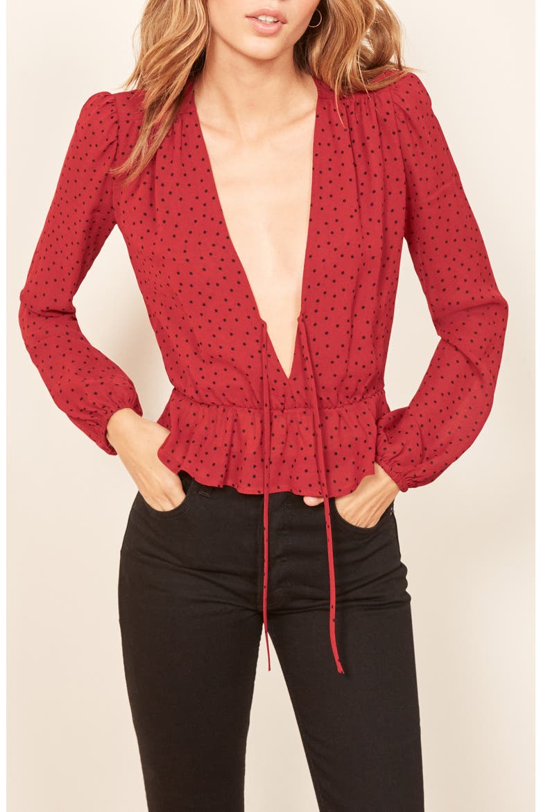 Nikki Tie Front Blouse, Alternate, color, FLAMENCO