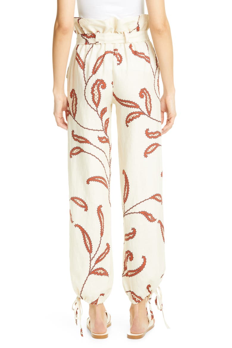 Leaf Print Linen Paperbag Pants, Alternate, color, ECRU