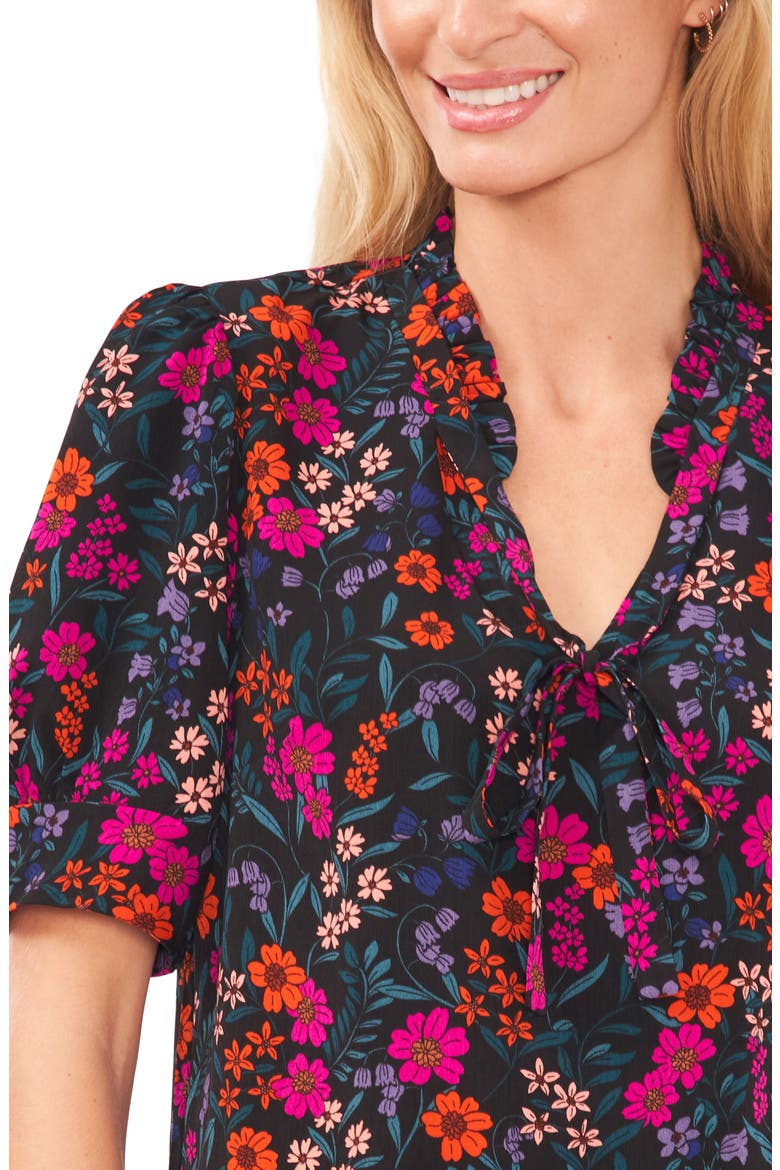 Tie Neck Puff Neck Blouse, Alternate, color, RICH BLACK
