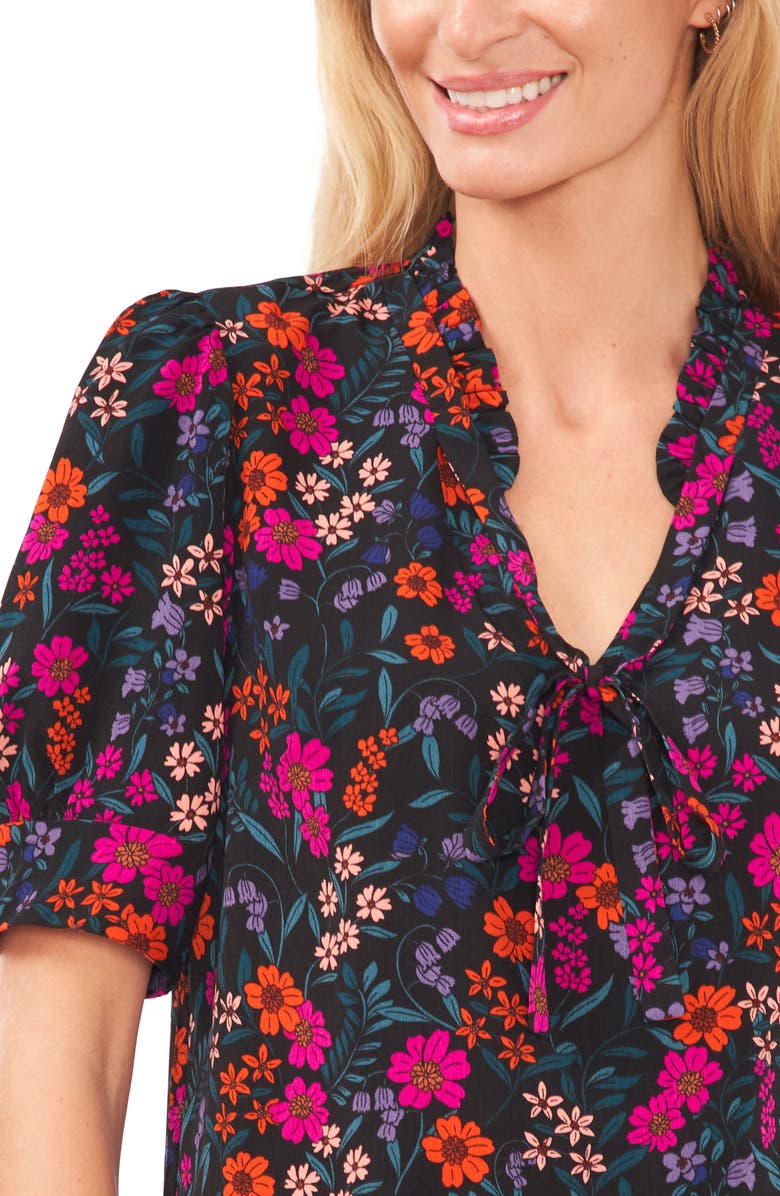 CeCe Tie Neck Puff Neck Blouse, Alternate, color,