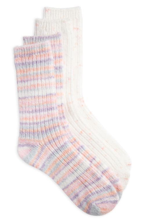 Hue Assorted 2-Pack Crew Socks in Pink Stripe Pack 