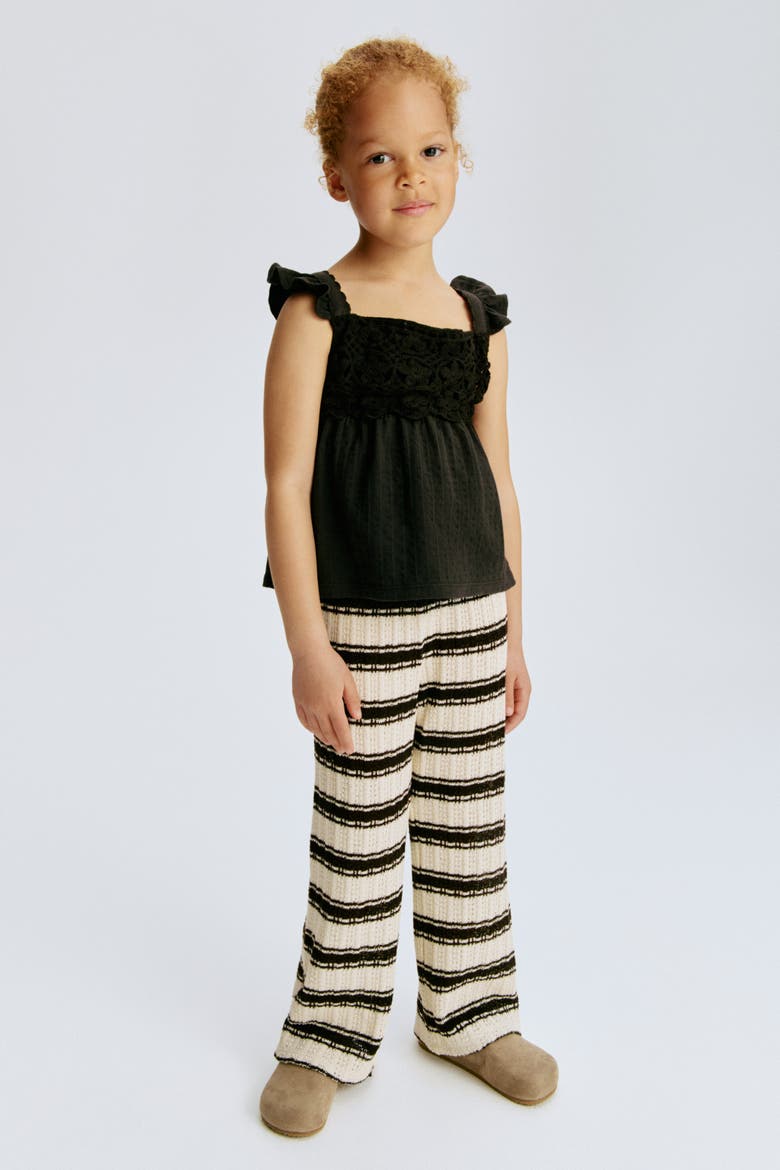 Wide Textured-knit Trousers, Main, color, White/striped