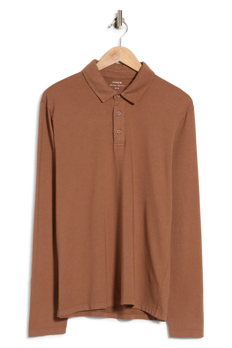 Cotton Long Sleeve Polo, Alternate, color, BARK