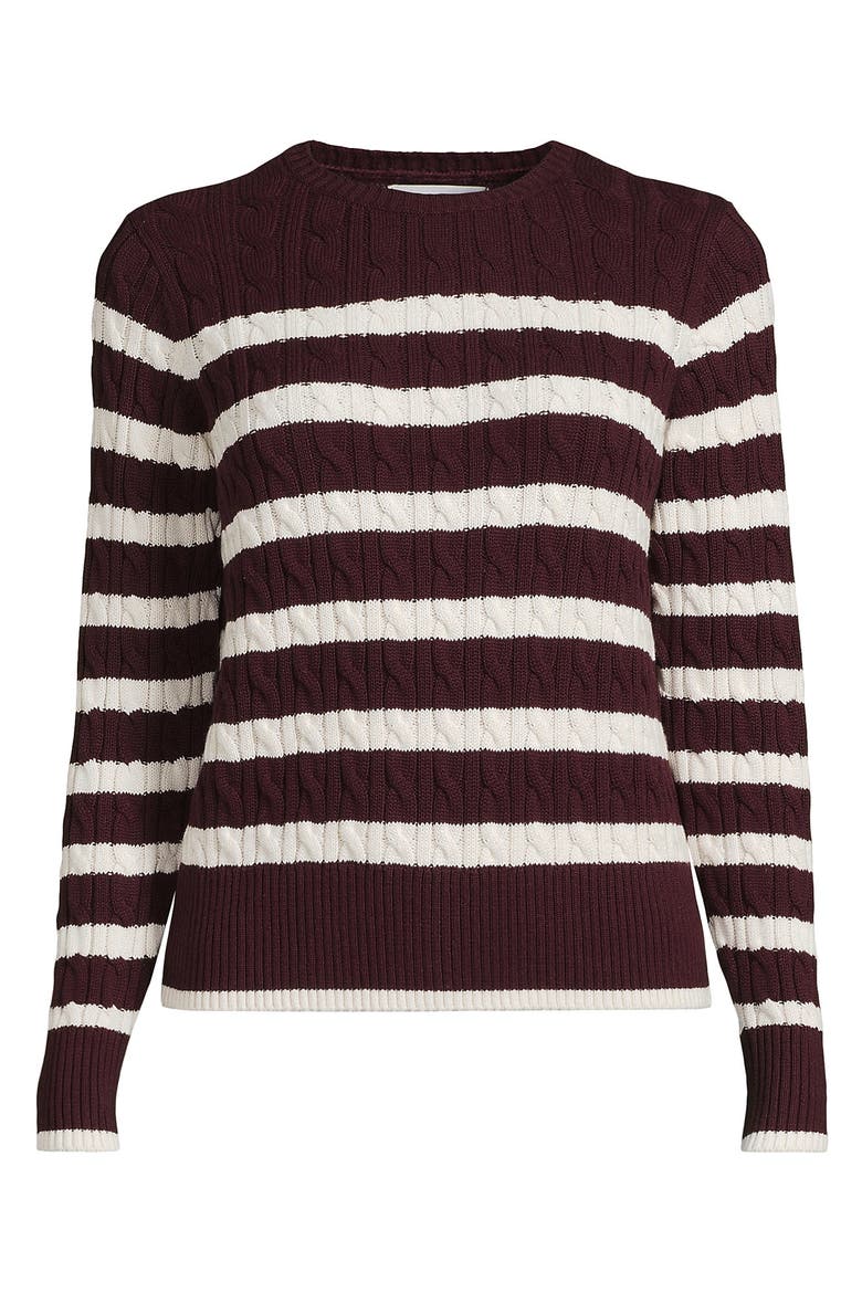 Drifter Modern Cable Crew Sweater, Alternate, color, Burgundy/Ivory Latte Stripe