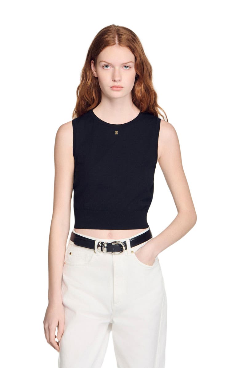SANDRO Sleeveless short knit sweater, Main, color, Black