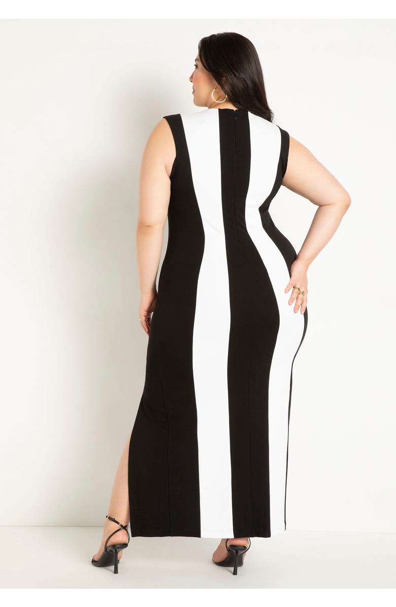 ELOQUII Striped Knit Maxi Dress, Alternate, color, Black Onyx Bright White