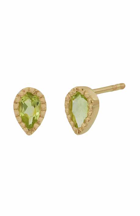 14K Yellow Gold Pear Cut Peridot Stud Earrings