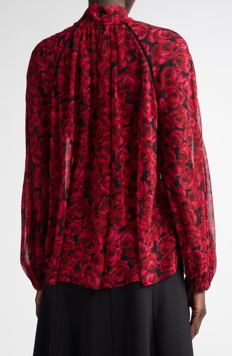 Carolina Herrera Floral Mock Neck Gathered Top, Alternate, color, Herrera Red Mul