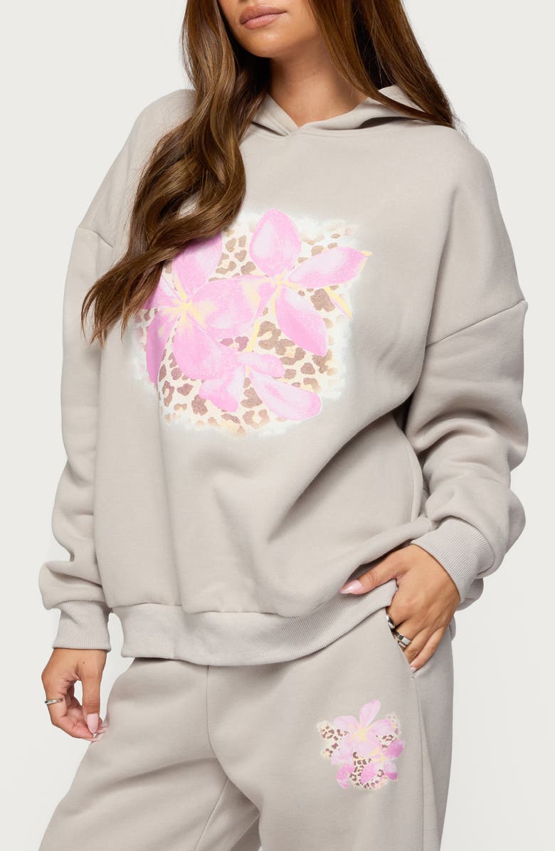 EDIKTED Wild Petal Graphic Hoodie, Alternate, color, Beige