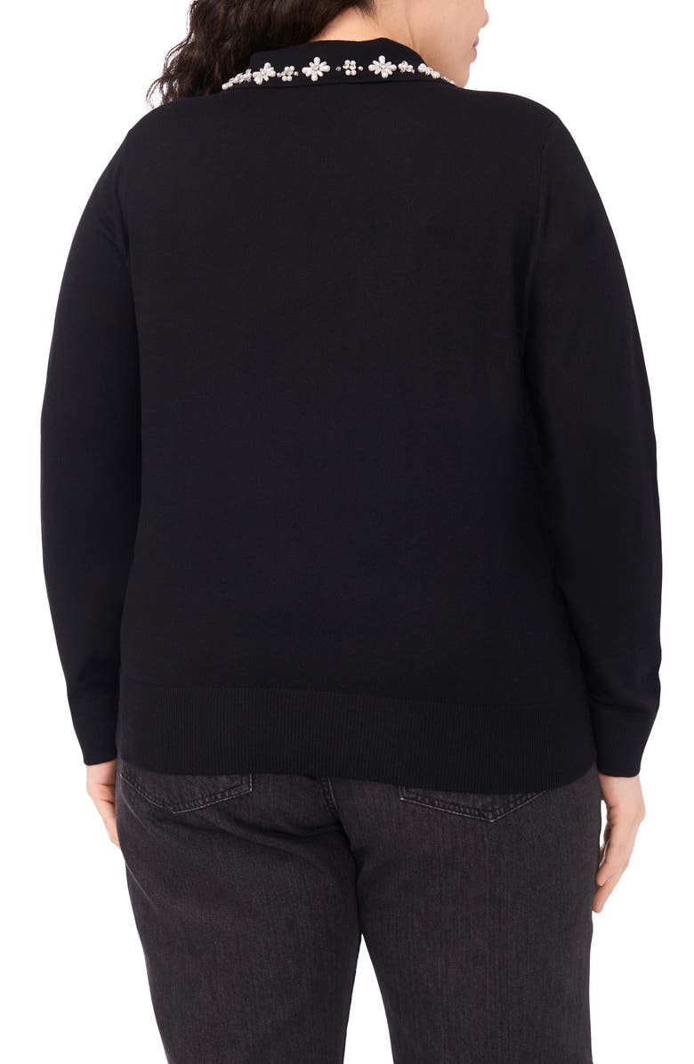 CeCe Faux Pearl & Rhinestone Detail Collared Sweater, Alternate, color, Rich Black