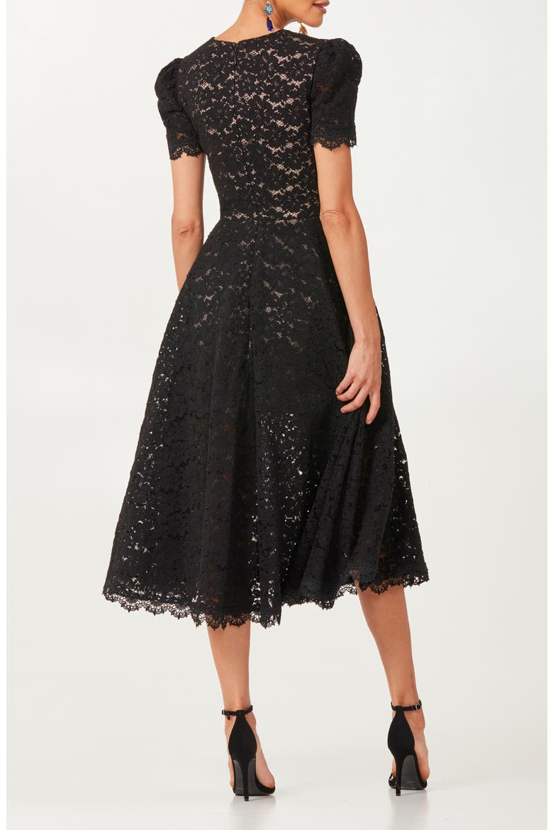 Amy Embroidered Lace Midi Dress, Alternate, color, BLACK