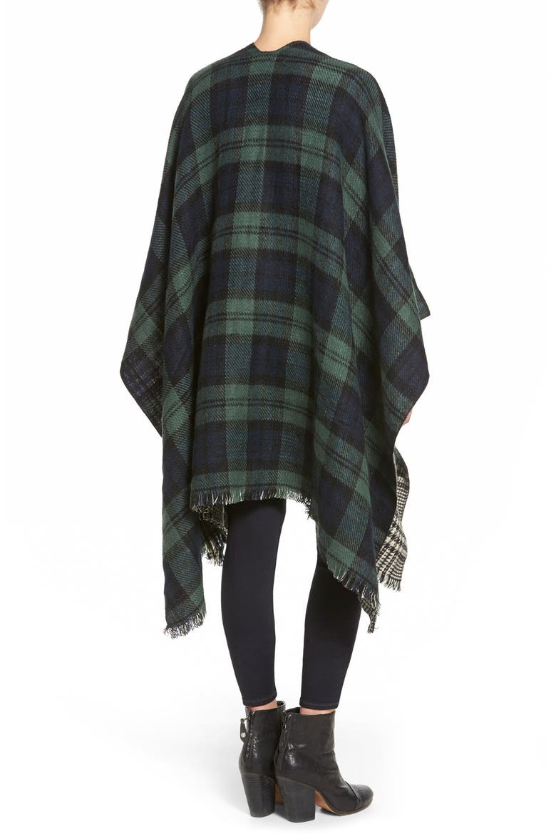 'Double Plaid' Reversible Cape, Alternate, color, GREEN