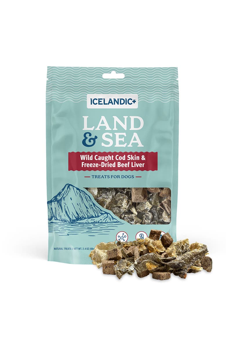 ICELANDIC+ Land & Sea Wild Caught Cod Skin & Freezedried Beef Liver, Alternate, color, Multicolored