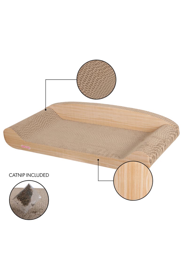 Montego Coastal Patterned Cardboard Lounge Bed Cat Scratcher with Catnip, Alternate, color, Oak Wood Finish