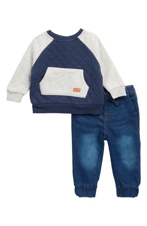 Quilted Knit Top & Denim Joggers Set (Baby)