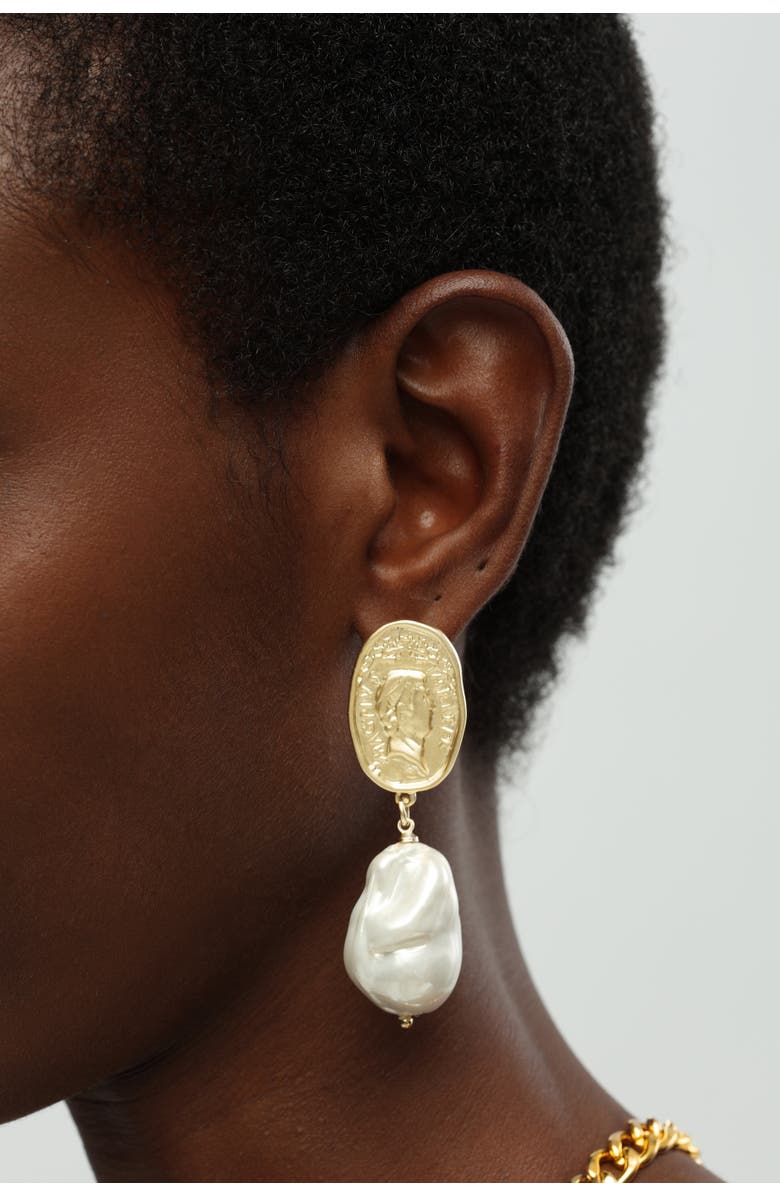 Classicharms Matted Gold Sculpted Oversized Baroque Pearl Drop Earrings, Alternate, color, Gold