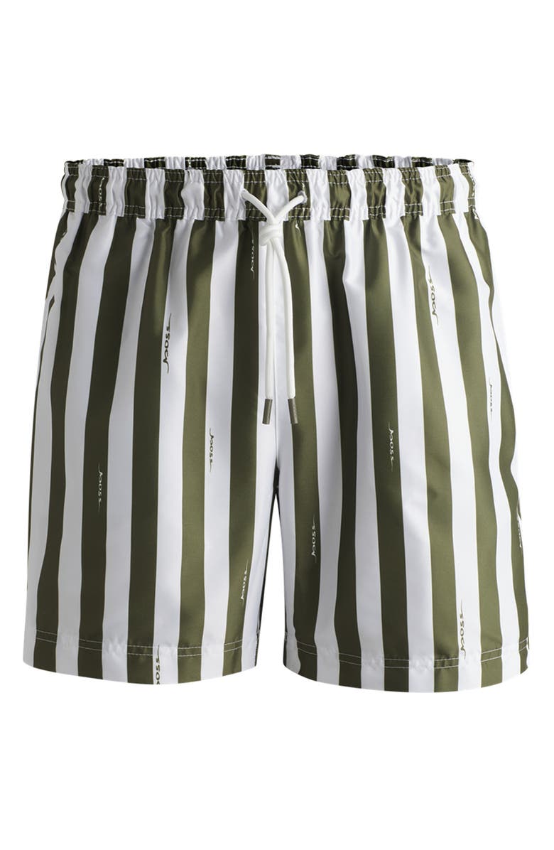 BOSS Teo Stripe Swim Trunks, Alternate, color, White/ Green