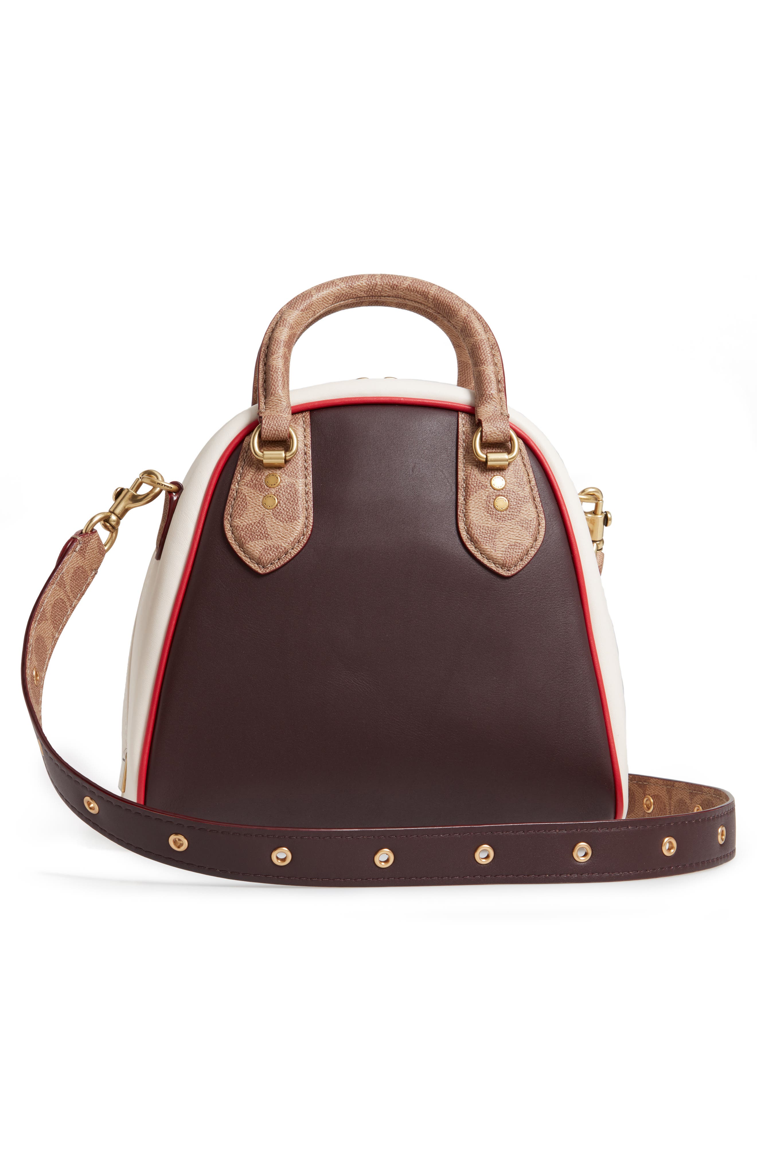 COACH Bowling Bag Leather & Signature Canvas Satchel, Alternate, color, 