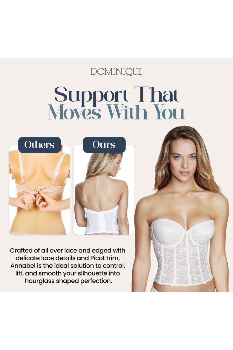 Annabel Strapless Lace Longline Bridal Bra with Detachable Garters, Alternate, color, Bone