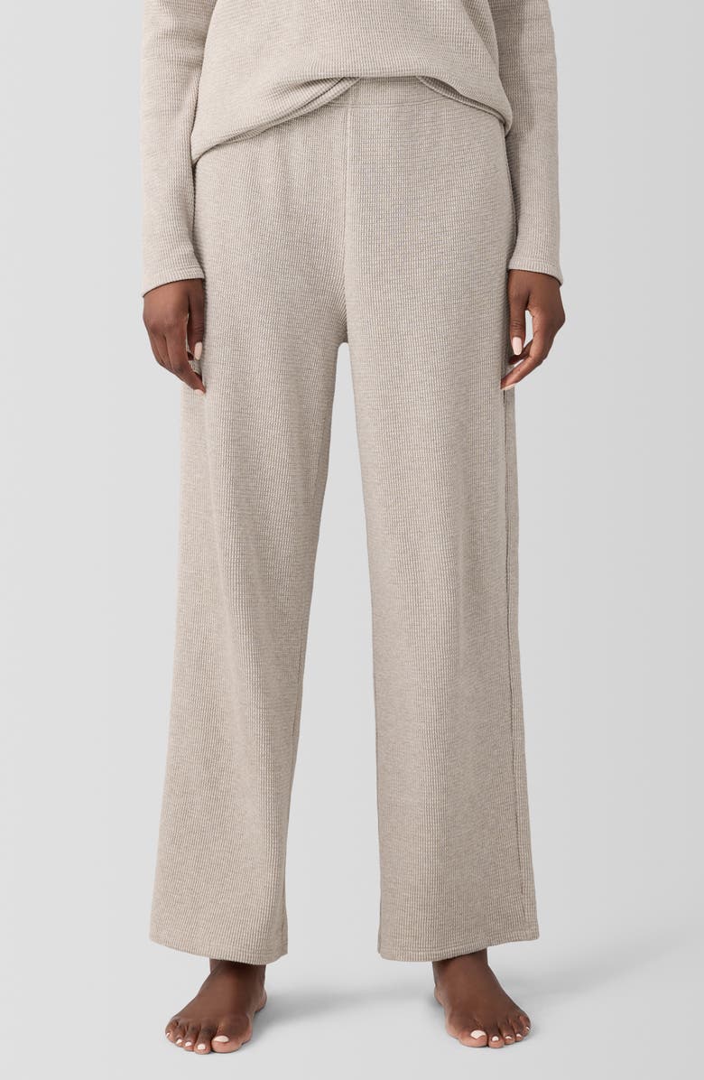 EILEEN FISHER SLEEP Organic Cotton Waffle Knit Straight Ankle Pants, Main, color, Wheat