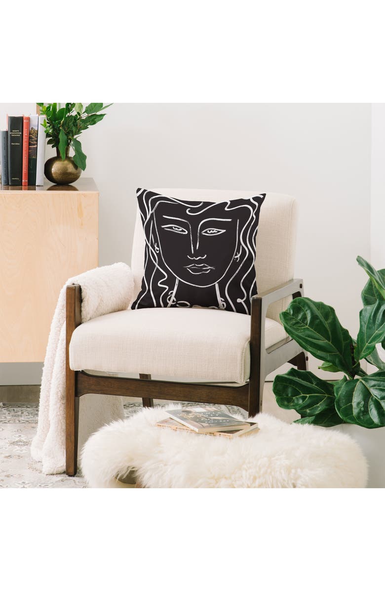Deny Designs Line Portrait Square Throw Pillow, Alternate, color, Black-White