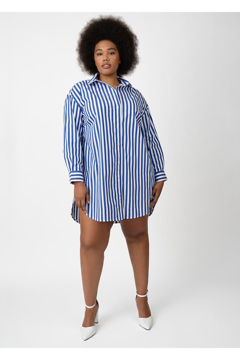 Poplin Tunic Shirt Dress Plus Size, Main, color, Cobalt Stripe