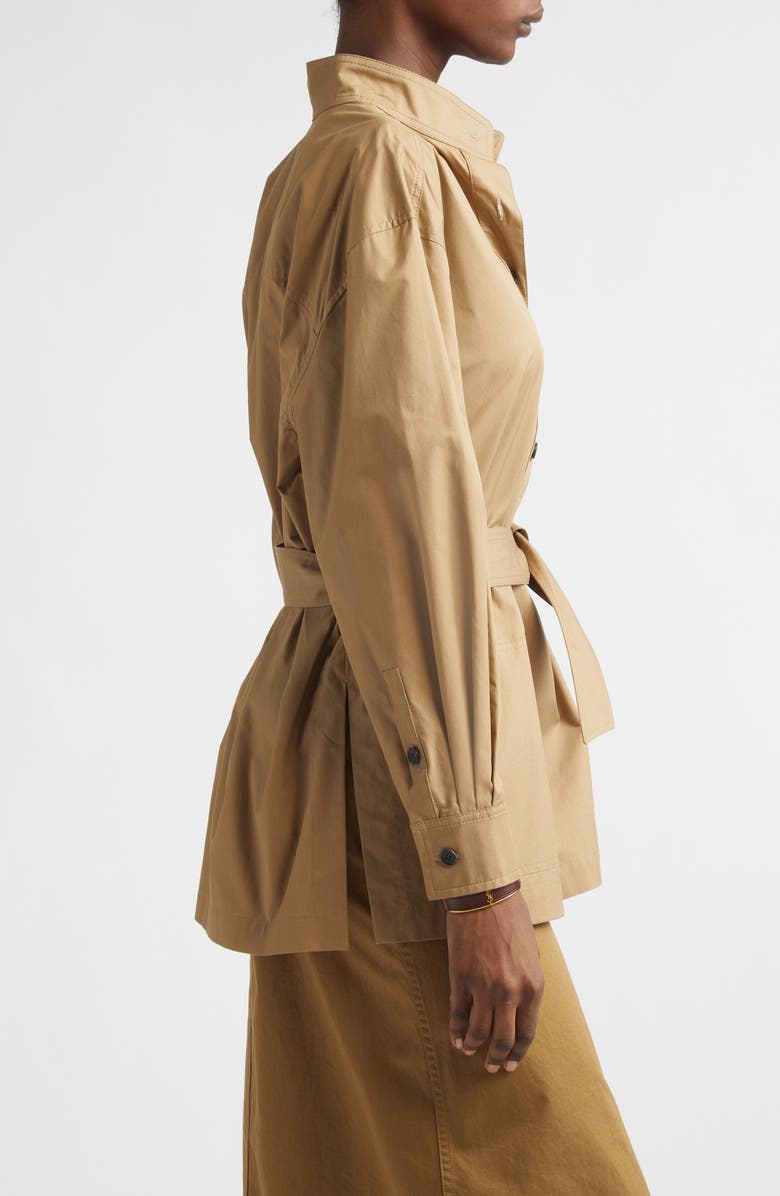 Saint Laurent Belted Cotton Serge Button-Up Tunic, Alternate, color, Sable Mouille