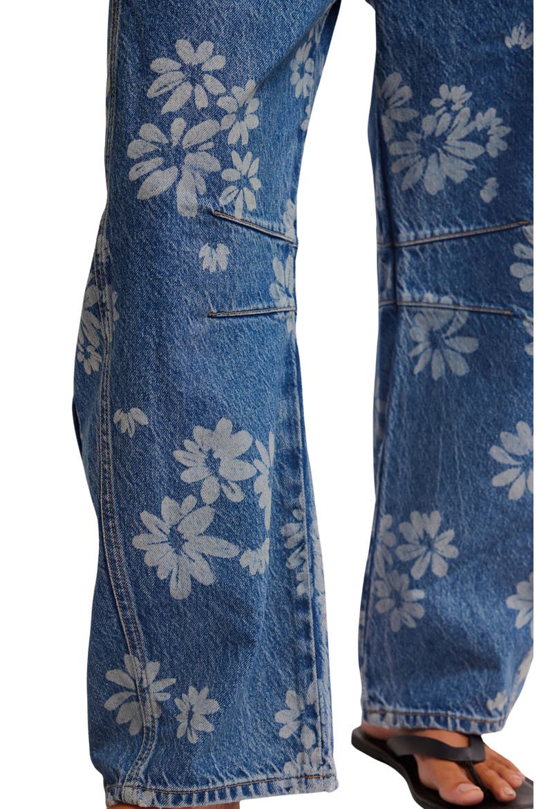 Good Luck Floral Print Barrel Jeans, Alternate, color, LASER DAISY