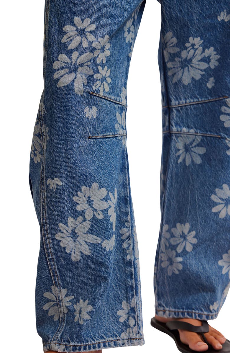 Free People Good Luck Floral Print Barrel Jeans, Alternate, color, Laser Daisy
