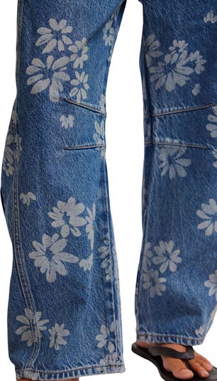 Good Luck Floral Print Barrel Jeans