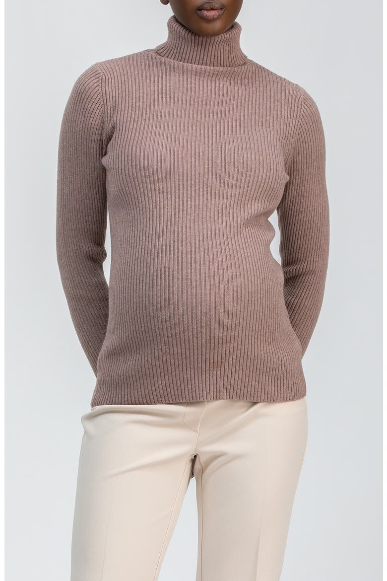 Aurora Rib Turtleneck Maternity Sweater, Main, color, OLD WOOD