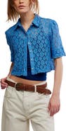 Free People Mannie Floral Lace Button-Up Crop Shirt