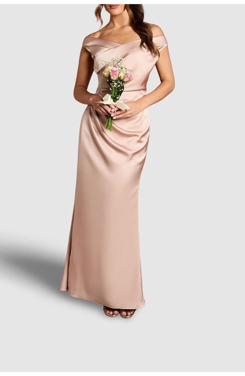 Coast Satin Bardot Maxi Dress, Alternate, color, Mocha