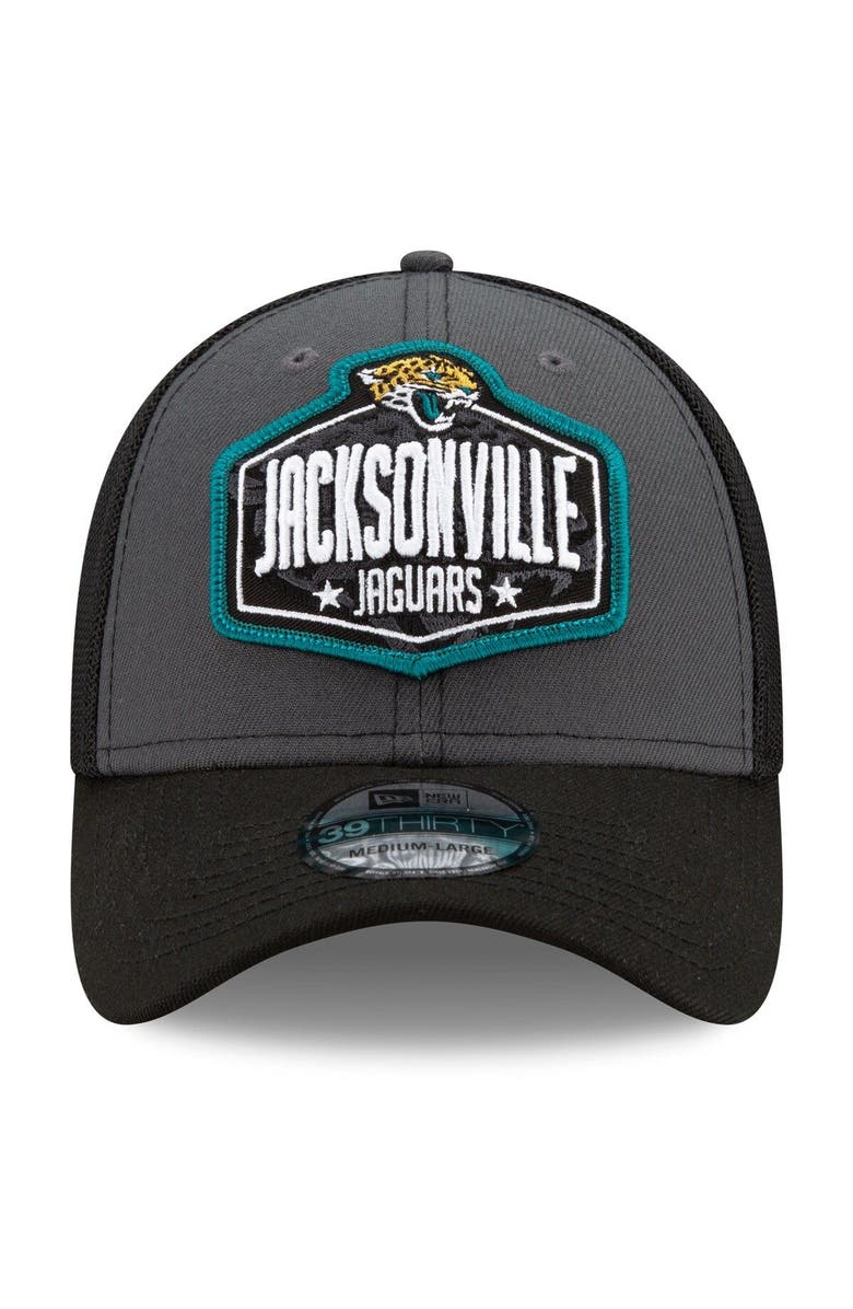 New Era Men's New Era Graphite/Black Jacksonville Jaguars 2021 NFL Draft Trucker 39THIRTY Flex Hat, Alternate, color,