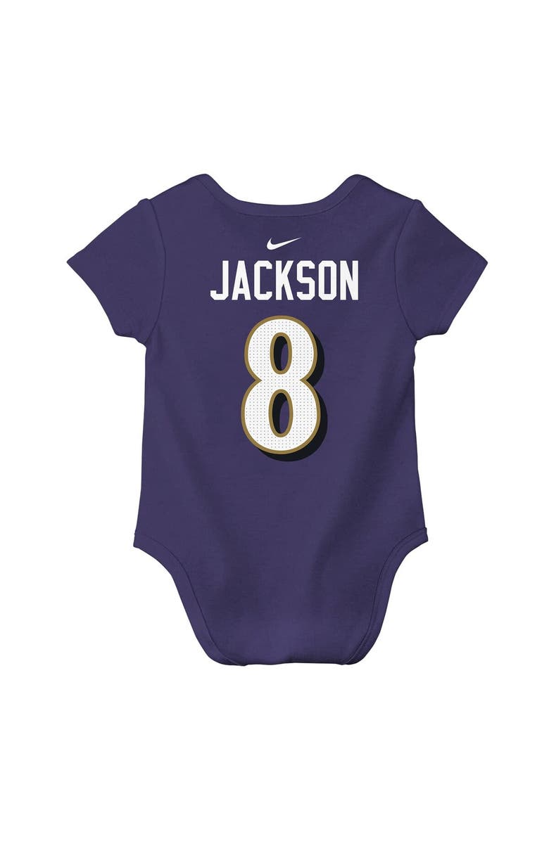 Nike Newborn & Infant Nike Lamar Jackson Purple Baltimore Ravens Player Name & Number Bodysuit, Alternate, color, Purple