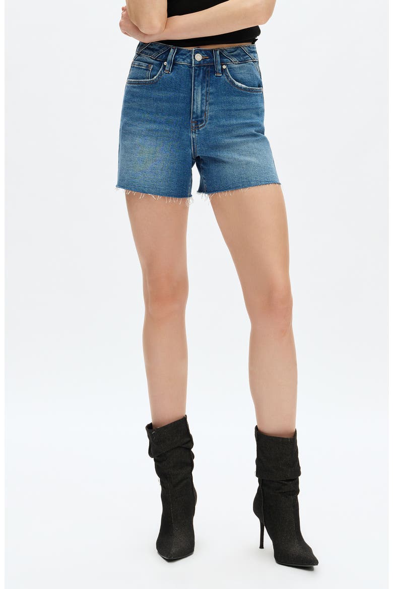 Valentine High Waist Cutoff Denim Shorts, Main, color, MEDIUM BLUE