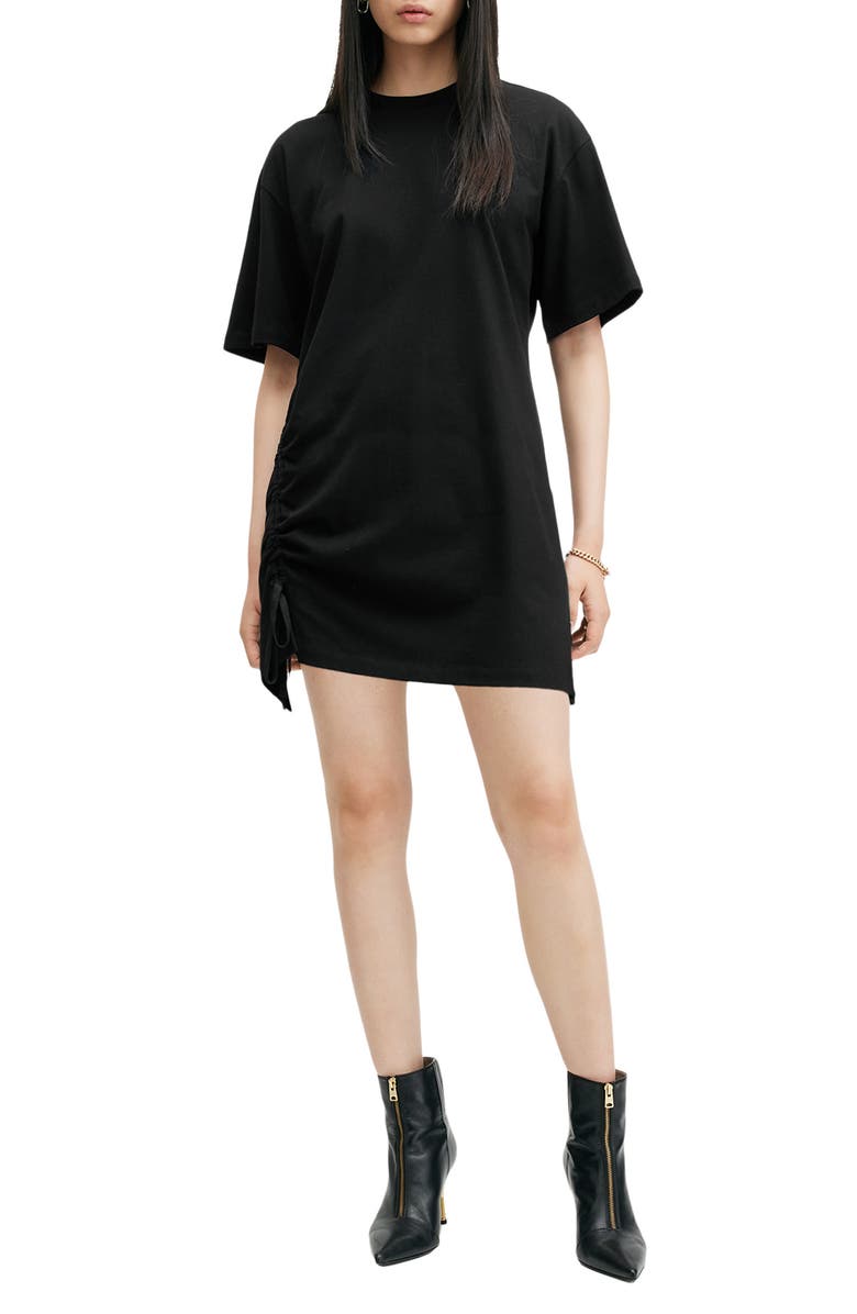 AllSaints Naenia Drawstring Ruched T-Shirt Minidress, Main, color, 
