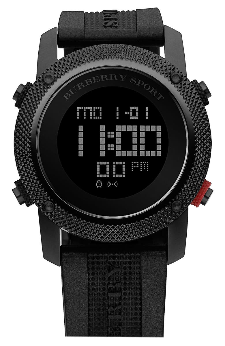 Burberry Digital Rubber Strap Watch, Main, color, 