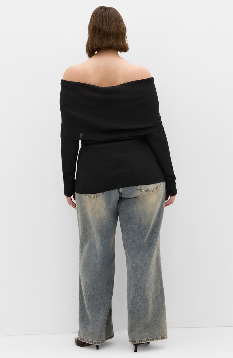 City Chic Florence Foldover Off the Shoulder Sweater, Alternate, color, Black