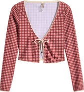 JADED LONDON Gingham Tie Front Picot Trim Crop Cardigan