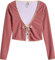 JADED LONDON Gingham Tie Front Picot Trim Crop Cardigan