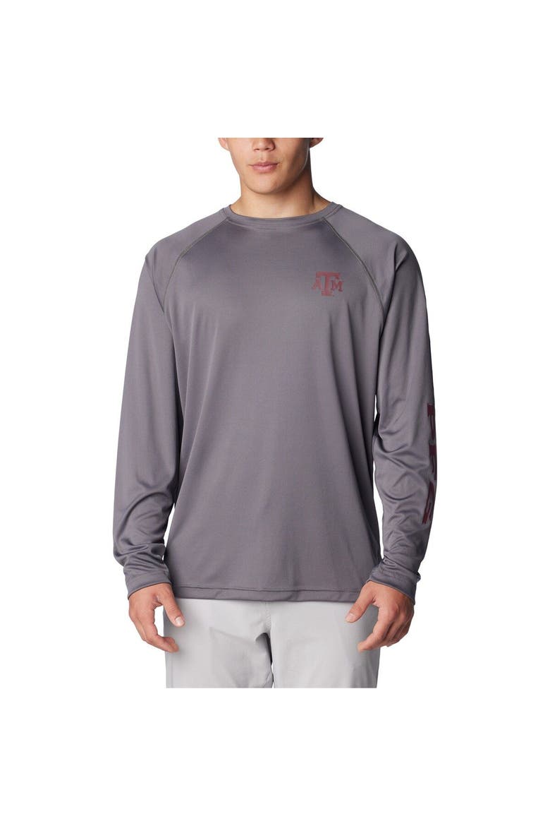 Men's Columbia Charcoal Texas A&M Aggies Terminal Tackle Omni-Shade Raglan Long Sleeve T-Shirt, Main, color, Charcoal