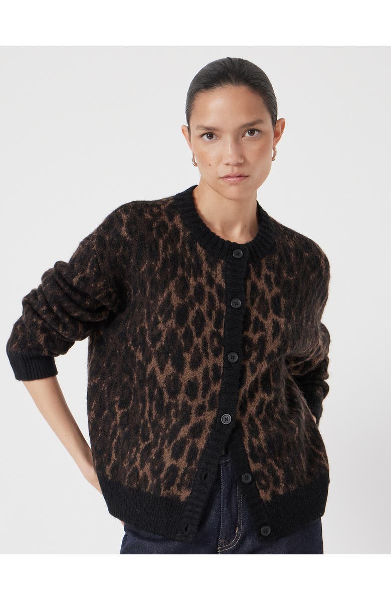 Hush Animal Jacquard Cardigan With Mohair, Main, color, Black Brown Animal