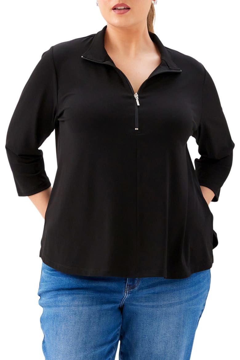 Half Zip Travel Jersey Top, Main, color, BLACK