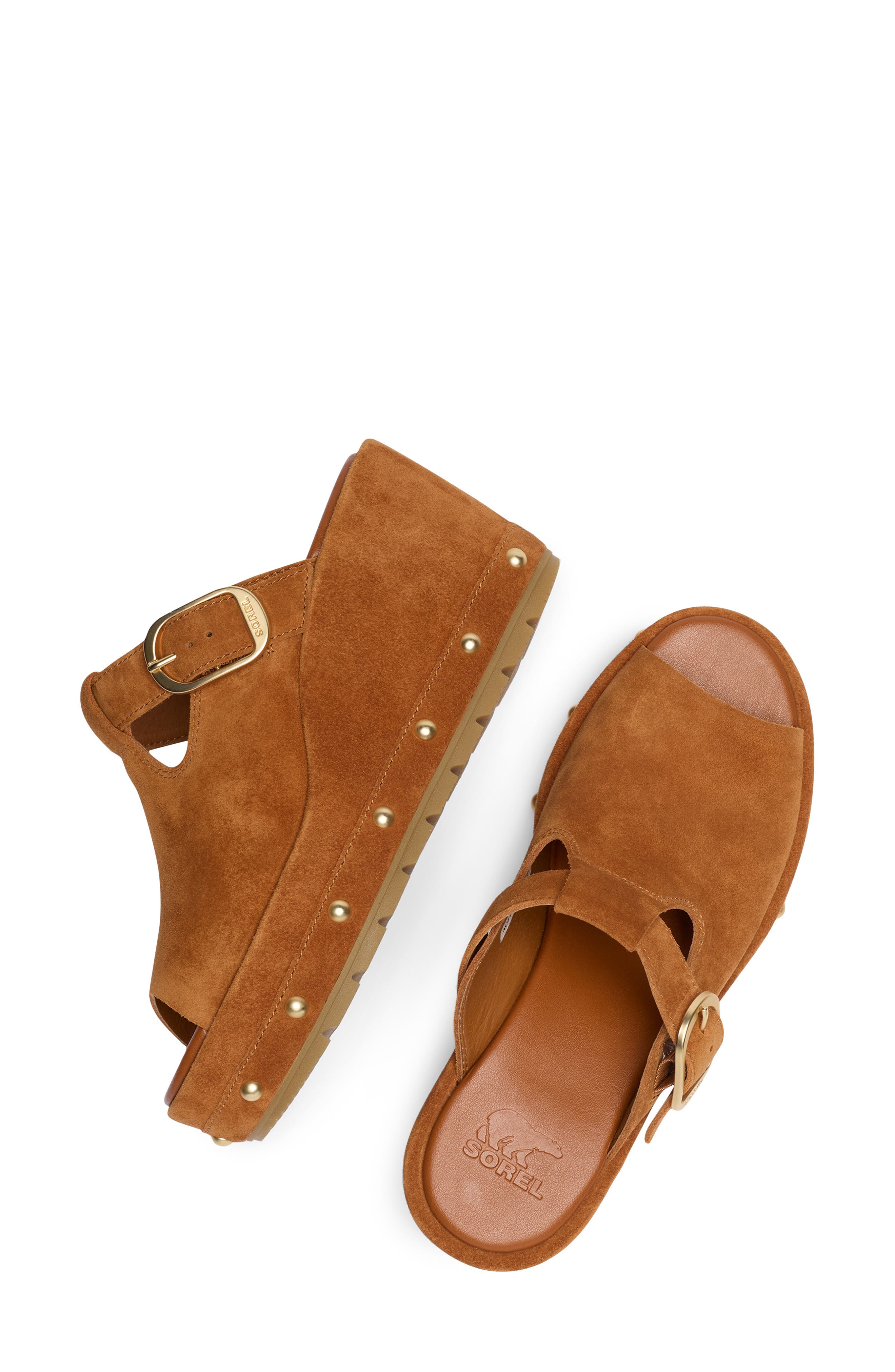 SOREL Sunpeak Studded Platform Wedge Sandal, Alternate, color, Iced Tea/ Gum