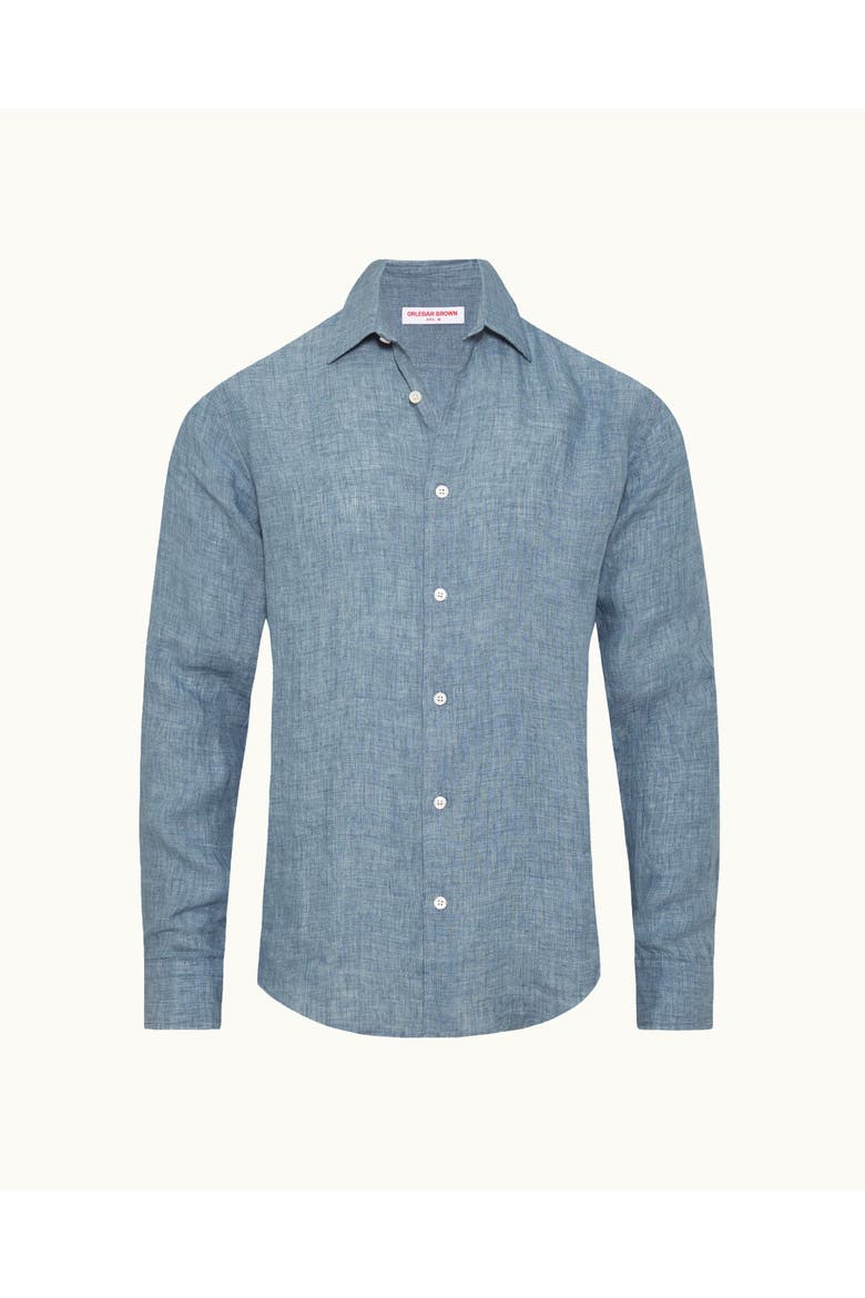 Giles Lino Tailored Fit Italian Linen Shirt, Alternate, color, AERO BLUE
