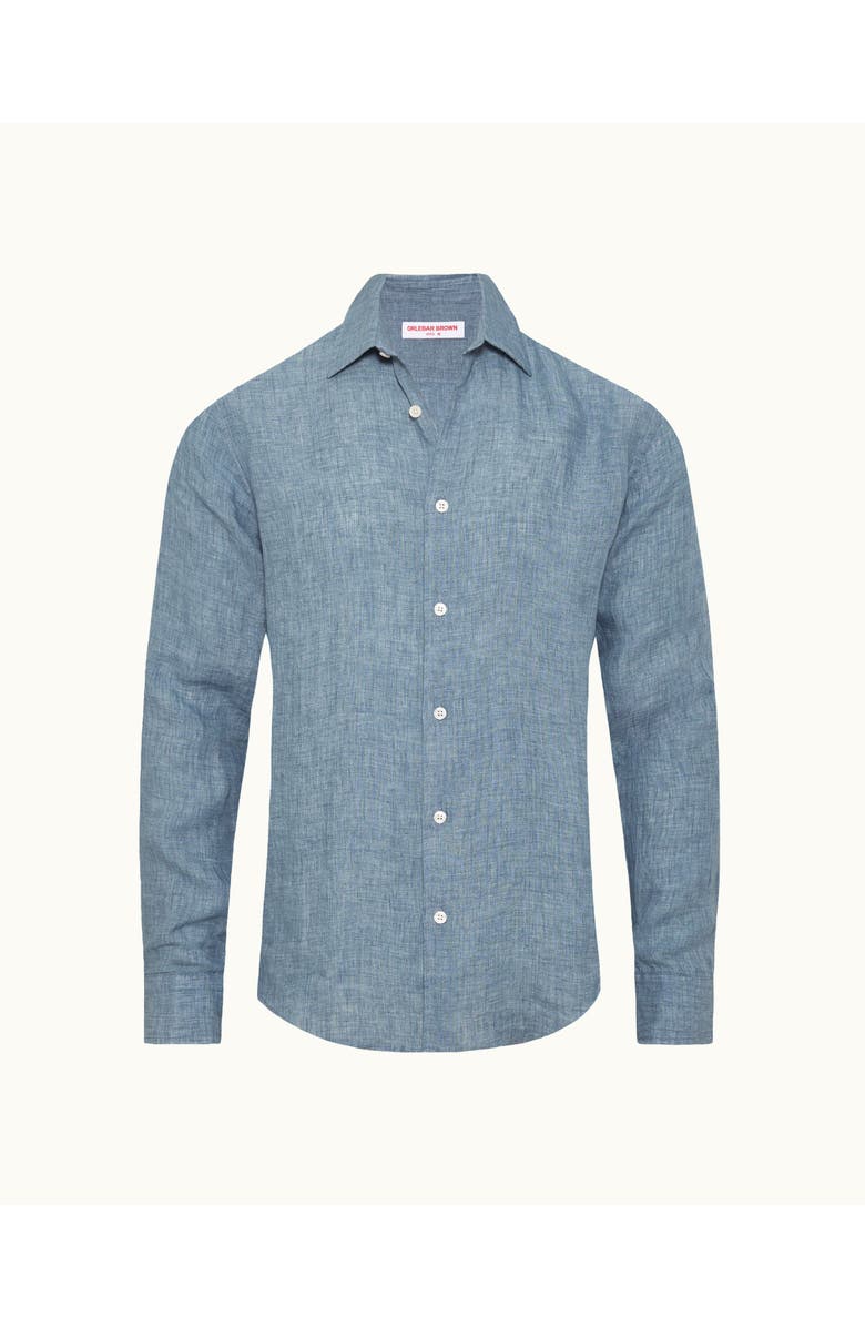 Orlebar Brown Giles Lino Tailored Fit Italian Linen Shirt, Alternate, color, Aero Blue