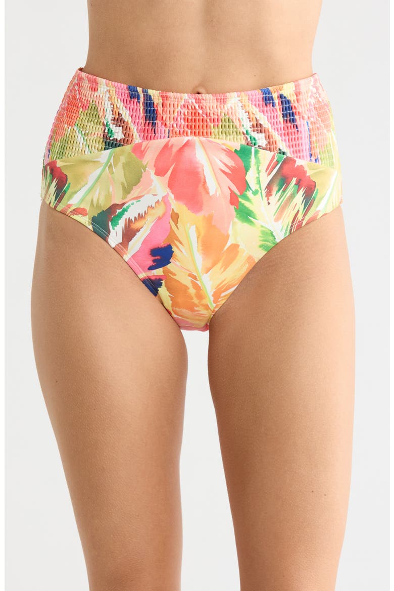 Smocked High Waist Bikini Bottoms, Main, color, BLOTTED TROPICAL MULTI